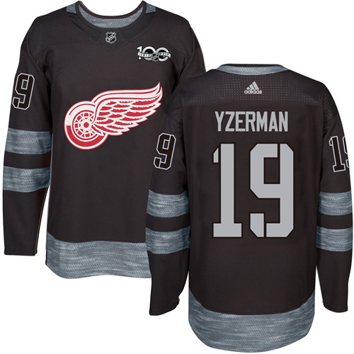 Adidas Red Wings #19 Steve Yzerman Black 1917-100th Anniversary Stitched NHL Jersey - Click Image to Close